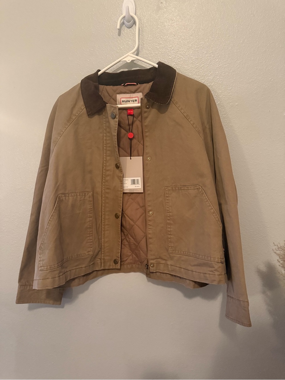 Hunter Women's Olive Utility Jacket with Dark Corduroy Collar